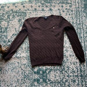 Ralph Lauren Sport Brown Cable-Knit V-Neck Sweater